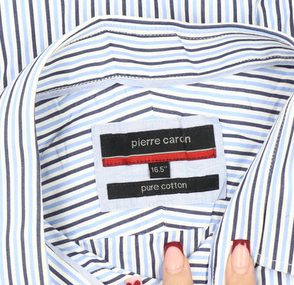 Pierre Cardin Men’s Blue Striped Cotton Long Sleeve 16.5 Button-Up Shirt