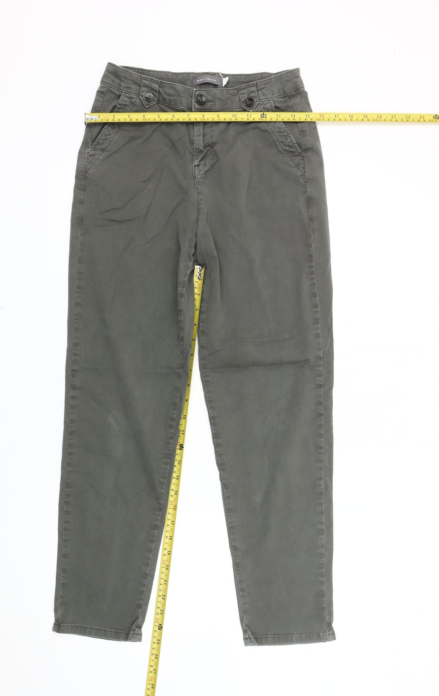 Womens UK Size 8 Mint Velvet Slim Fit Chino Green Trousers