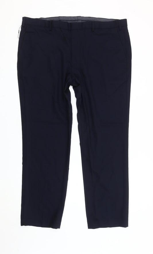 Marks and Spencer Men’s Blue Wool Blend Regular Fit Dress Pants 44W 31L