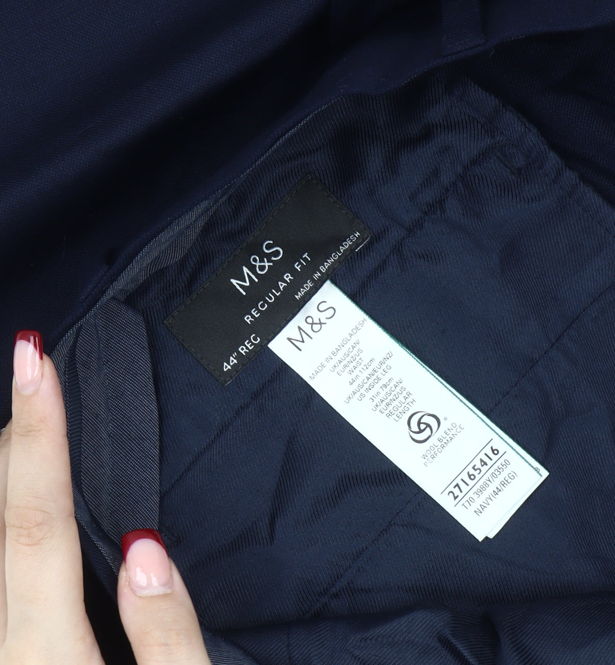 Marks and Spencer Men’s Blue Wool Blend Regular Fit Dress Pants 44W 31L