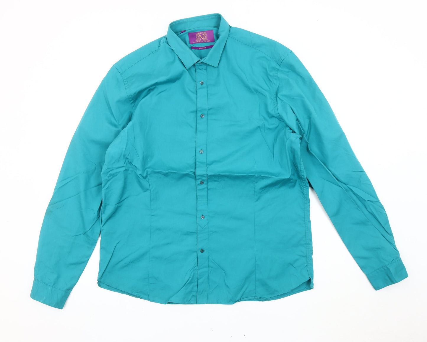 Next Men's Green Slim Fit Cotton Button-Up Shirt 17in Chest