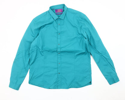 Next Men's Green Slim Fit Cotton Button-Up Shirt 17in Chest