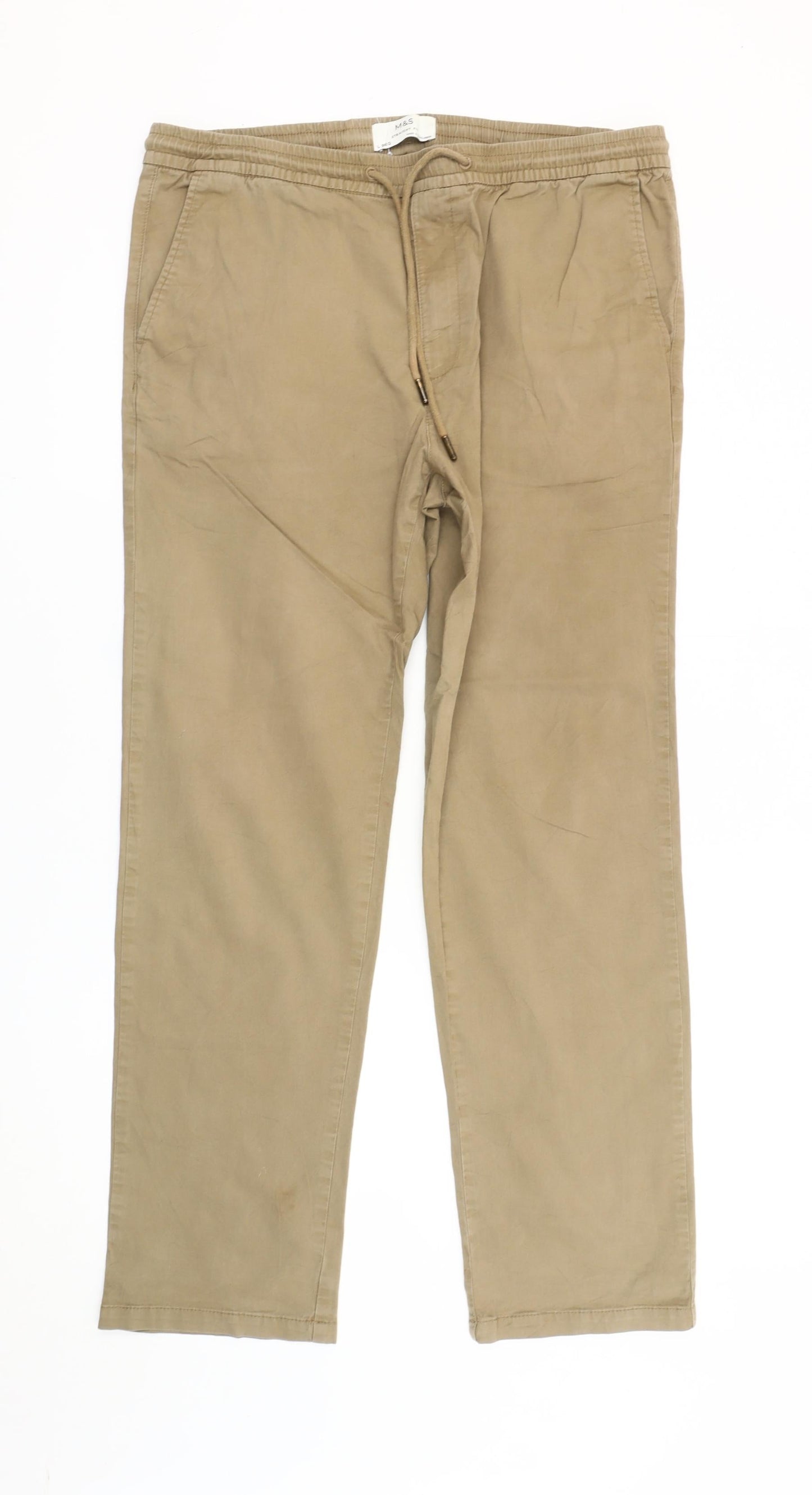 Marks and Spencer Men’s Beige Chino Trousers L Regular Fit 40W 30L