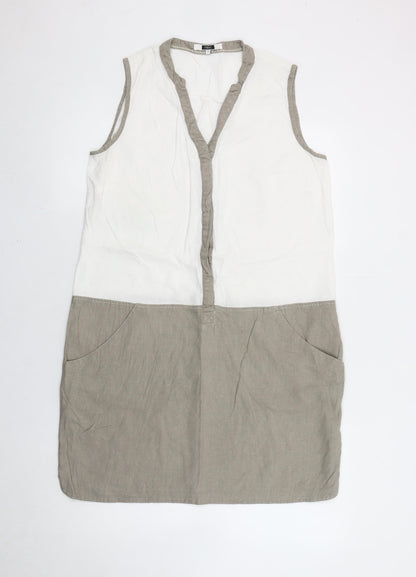 Next Women’s Beige White Shift Dress Size 12 Linen Blend Sleeveless
