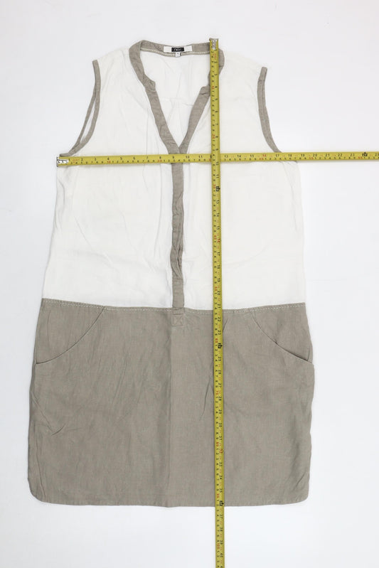 Next Women’s Beige White Shift Dress Size 12 Linen Blend Sleeveless