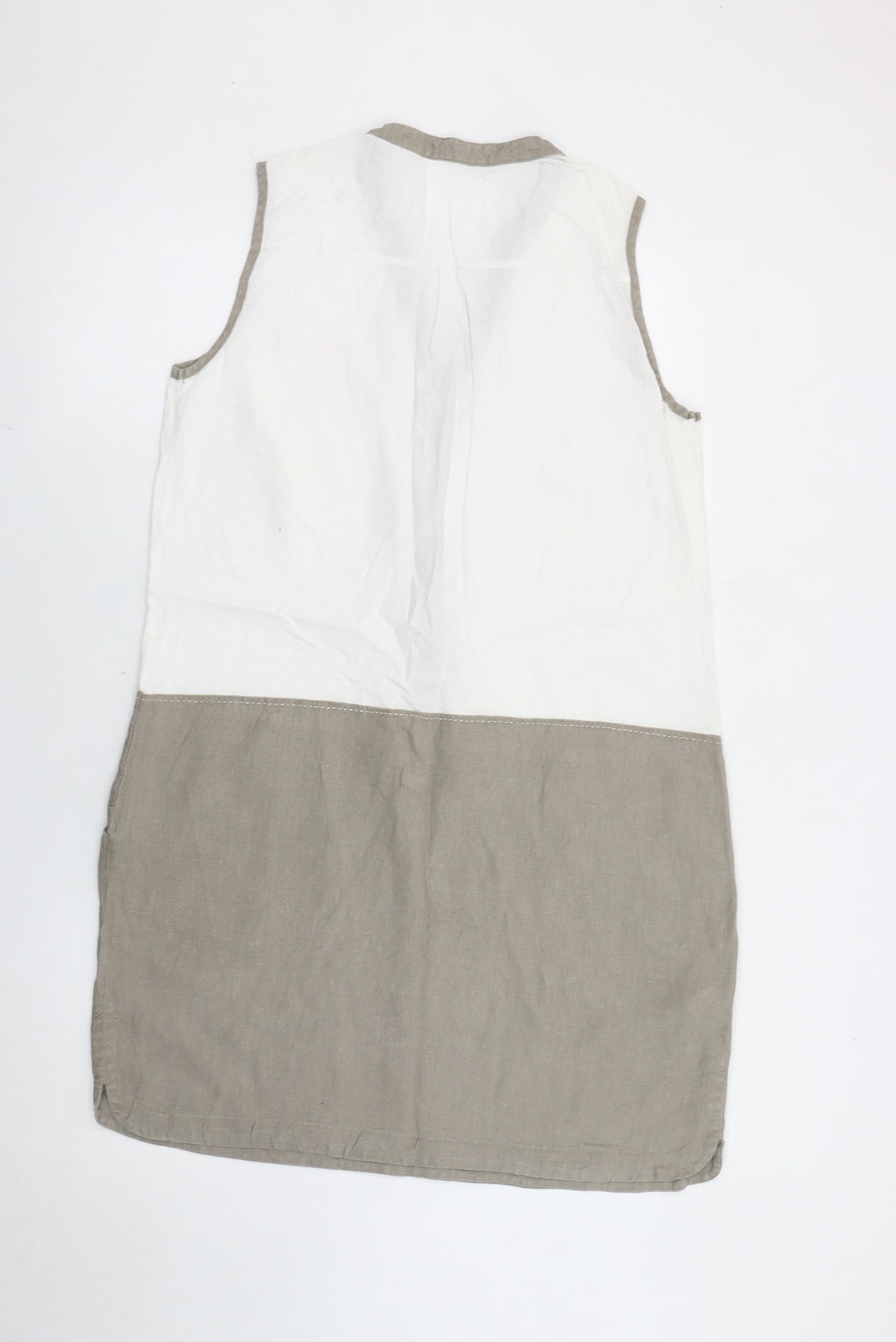 Next Women’s Beige White Shift Dress Size 12 Linen Blend Sleeveless