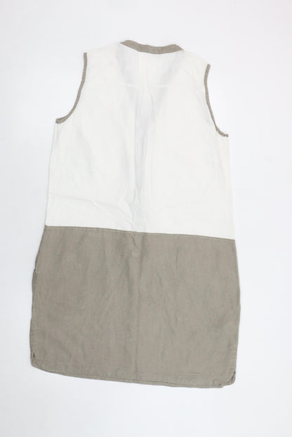 Next Women’s Beige White Shift Dress Size 12 Linen Blend Sleeveless