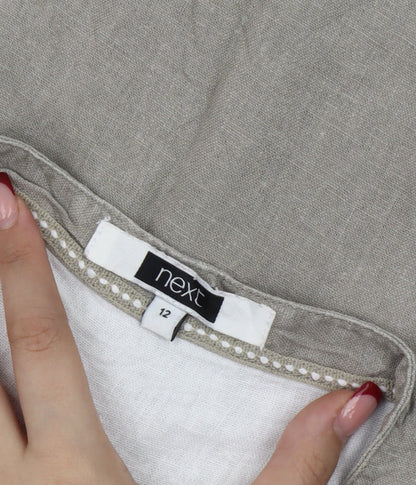 Next Women’s Beige White Shift Dress Size 12 Linen Blend Sleeveless