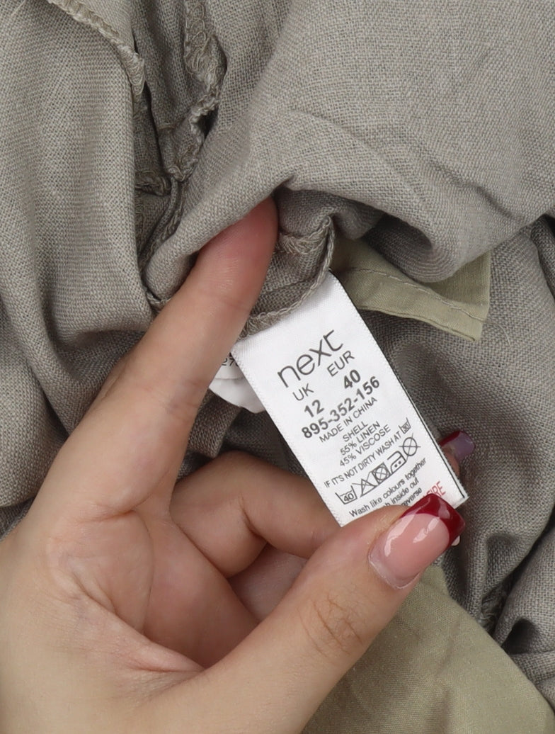 Next Women’s Beige White Shift Dress Size 12 Linen Blend Sleeveless