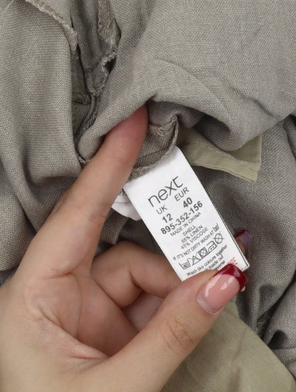 Next Women’s Beige White Shift Dress Size 12 Linen Blend Sleeveless