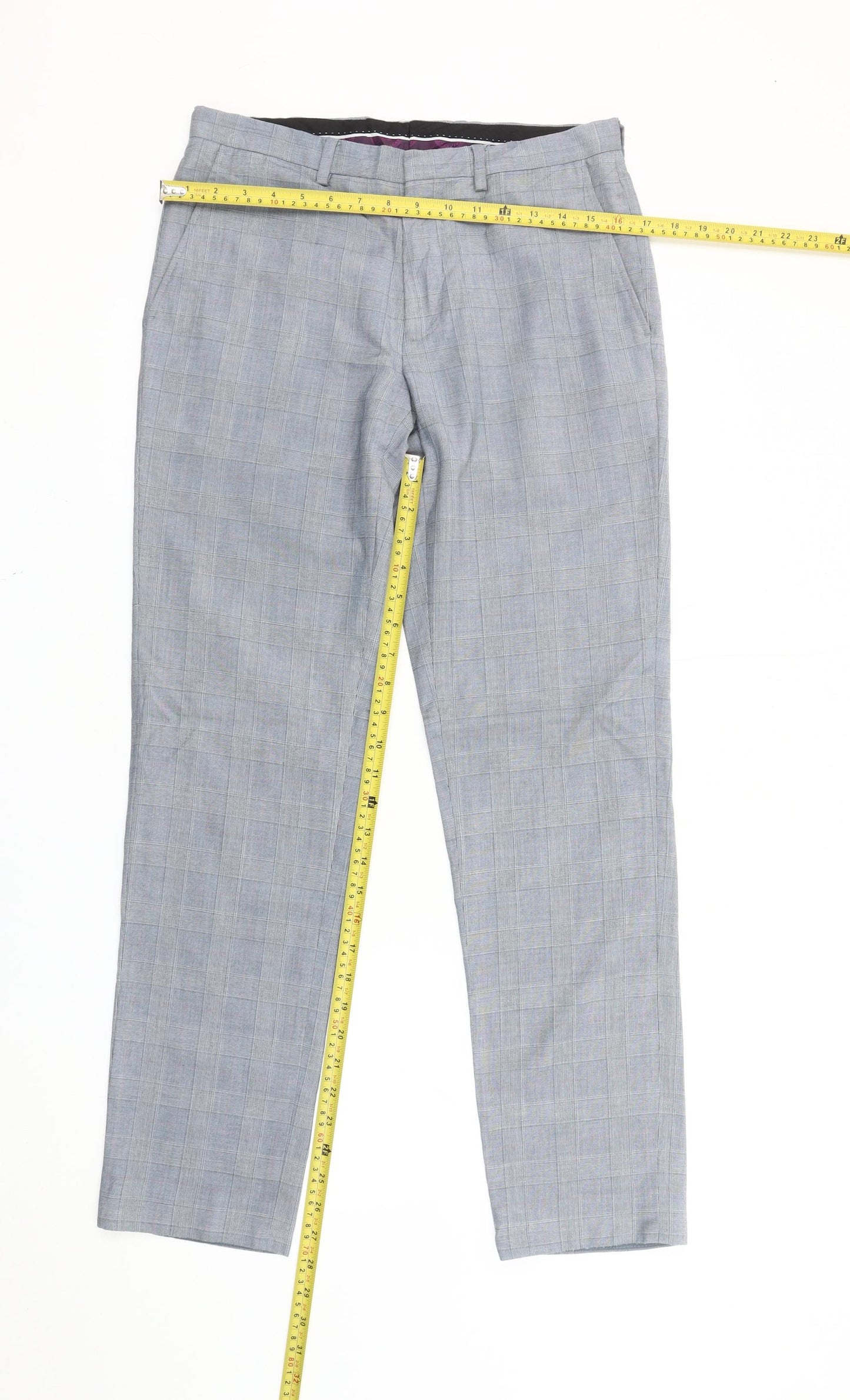Burton Menswear Grey Check Slim Fit Dress Pants 30R Men's Trousers
