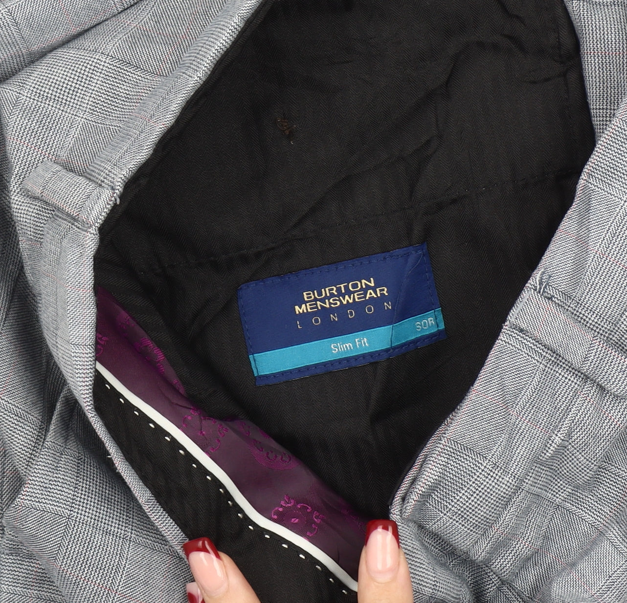 Burton Menswear Grey Check Slim Fit Dress Pants 30R Men's Trousers