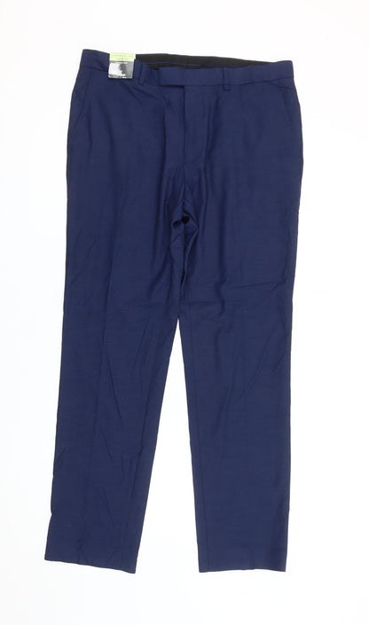 Marks and Spencer Men's Blue Slim Fit Dress Trousers 34W 31L