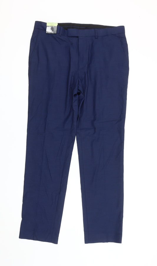 Marks and Spencer Men's Blue Slim Fit Dress Trousers 34W 31L