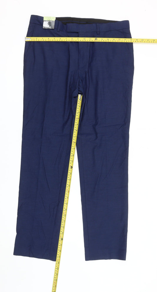 Marks and Spencer Men's Blue Slim Fit Dress Trousers 34W 31L