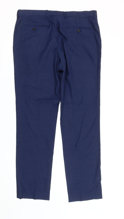 Marks and Spencer Men's Blue Slim Fit Dress Trousers 34W 31L