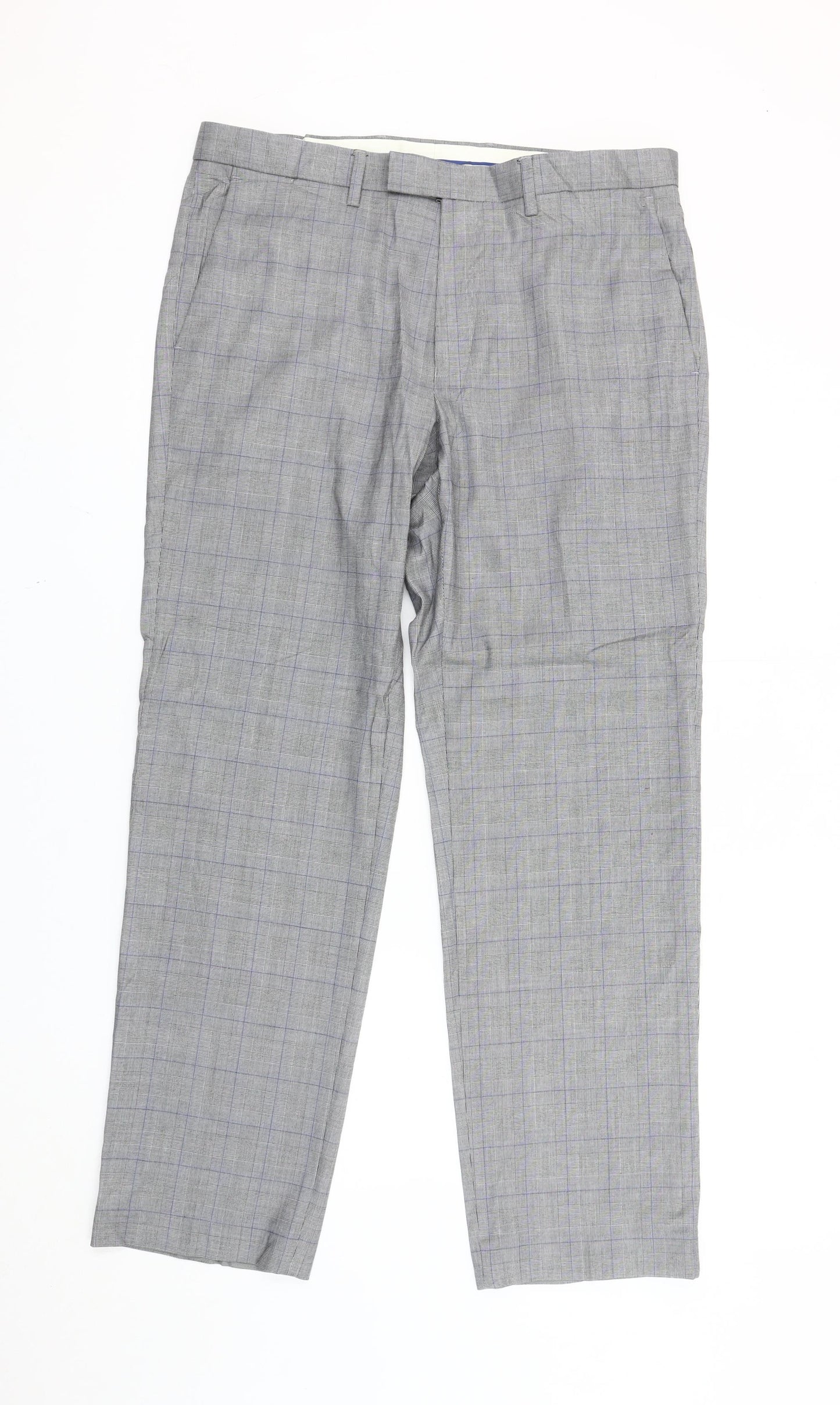 Marks and Spencer Men’s Grey Check Dress Pants Trousers 36W 31L Regular Fit