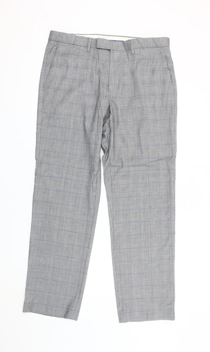 Marks and Spencer Men’s Grey Check Dress Pants Trousers 36W 31L Regular Fit