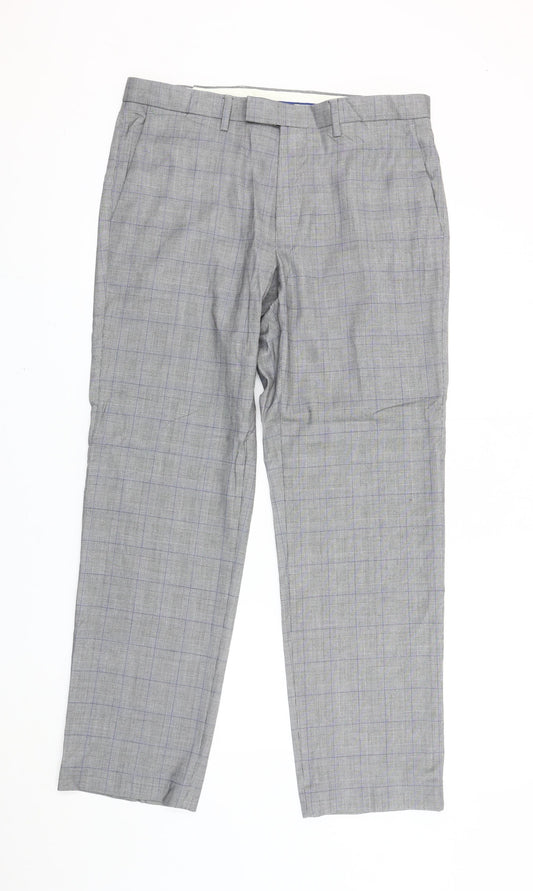 Marks and Spencer Men’s Grey Check Dress Pants Trousers 36W 31L Regular Fit