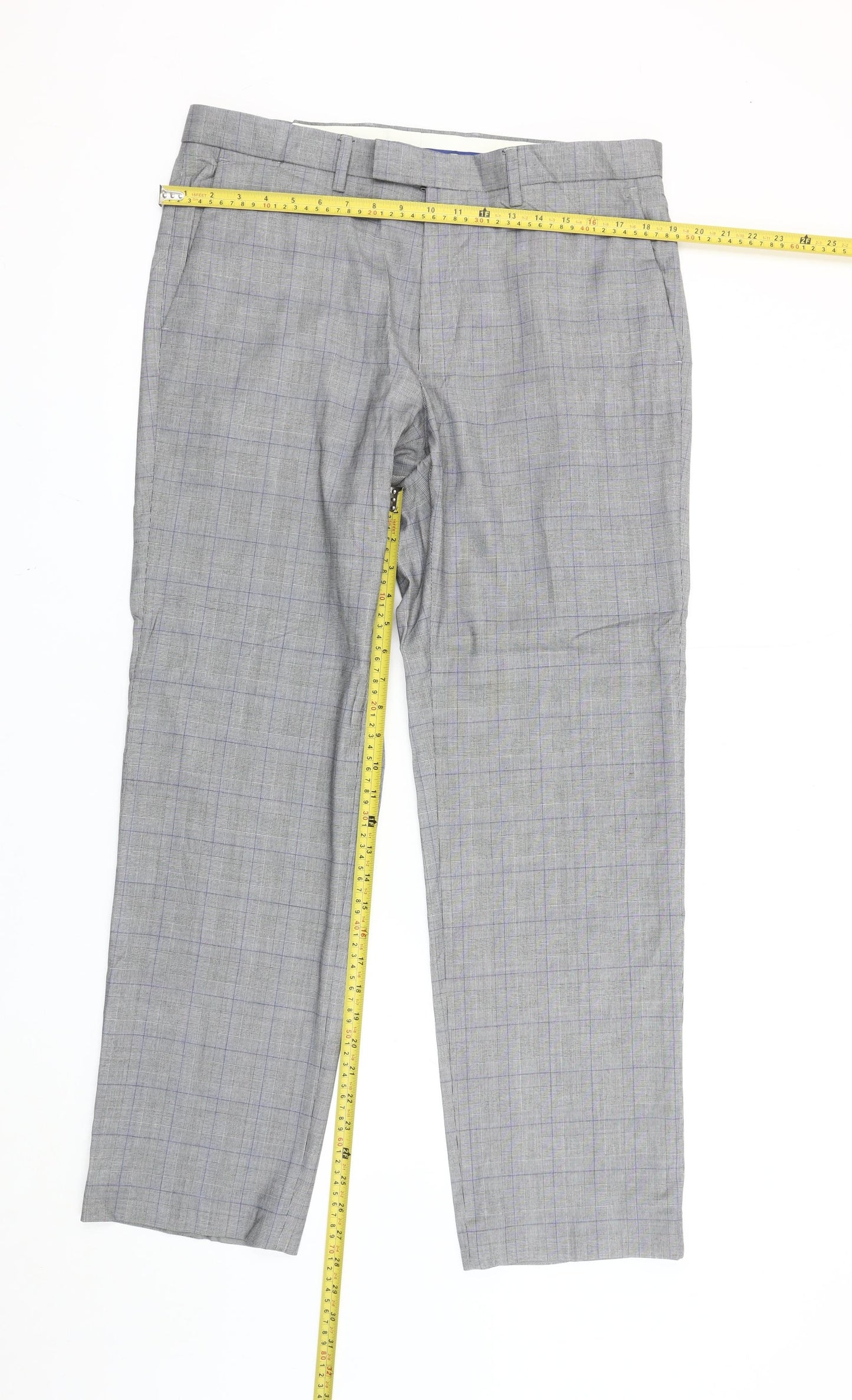 Marks and Spencer Men’s Grey Check Dress Pants Trousers 36W 31L Regular Fit