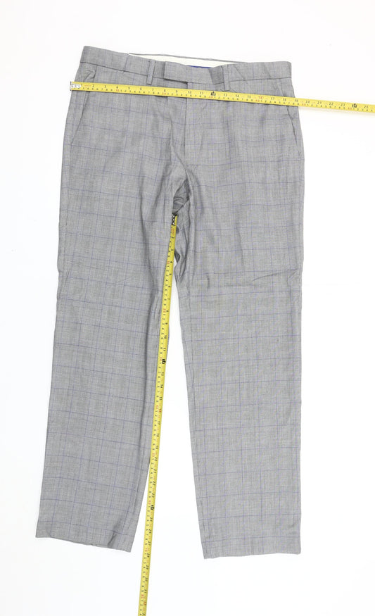 Marks and Spencer Men’s Grey Check Dress Pants Trousers 36W 31L Regular Fit