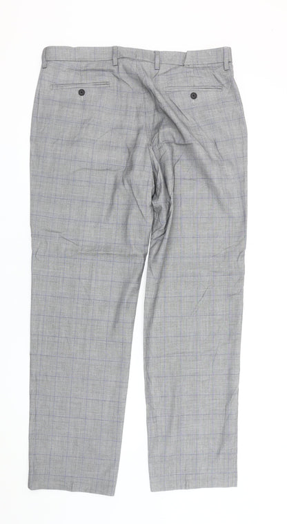 Marks and Spencer Men’s Grey Check Dress Pants Trousers 36W 31L Regular Fit