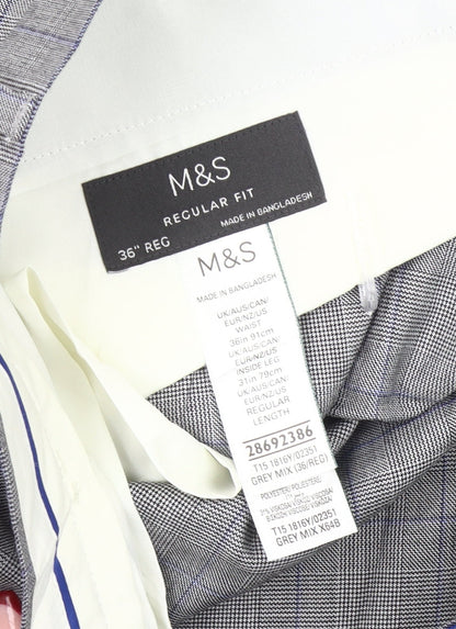 Marks and Spencer Men’s Grey Check Dress Pants Trousers 36W 31L Regular Fit