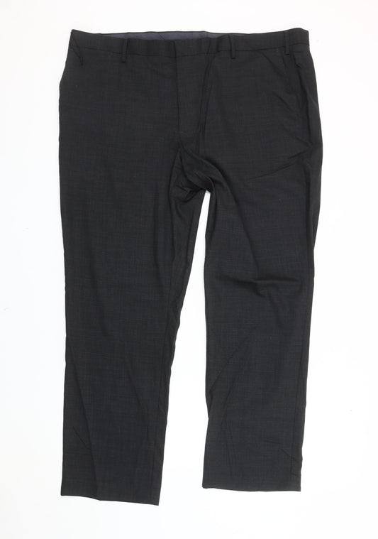 Marks and Spencer Mens Black 46in Regular Fit Dress Pants Wool Blend