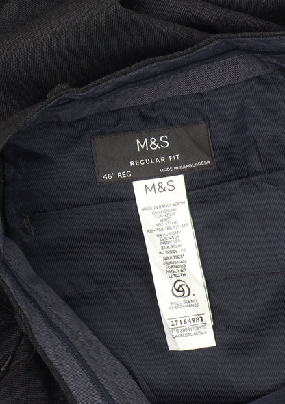 Marks and Spencer Mens Black 46in Regular Fit Dress Pants Wool Blend