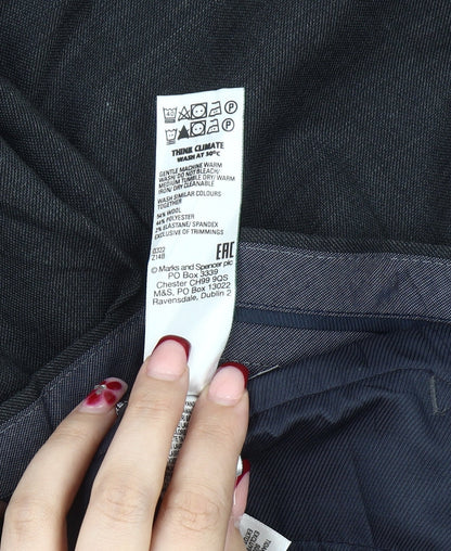 Marks and Spencer Mens Black 46in Regular Fit Dress Pants Wool Blend