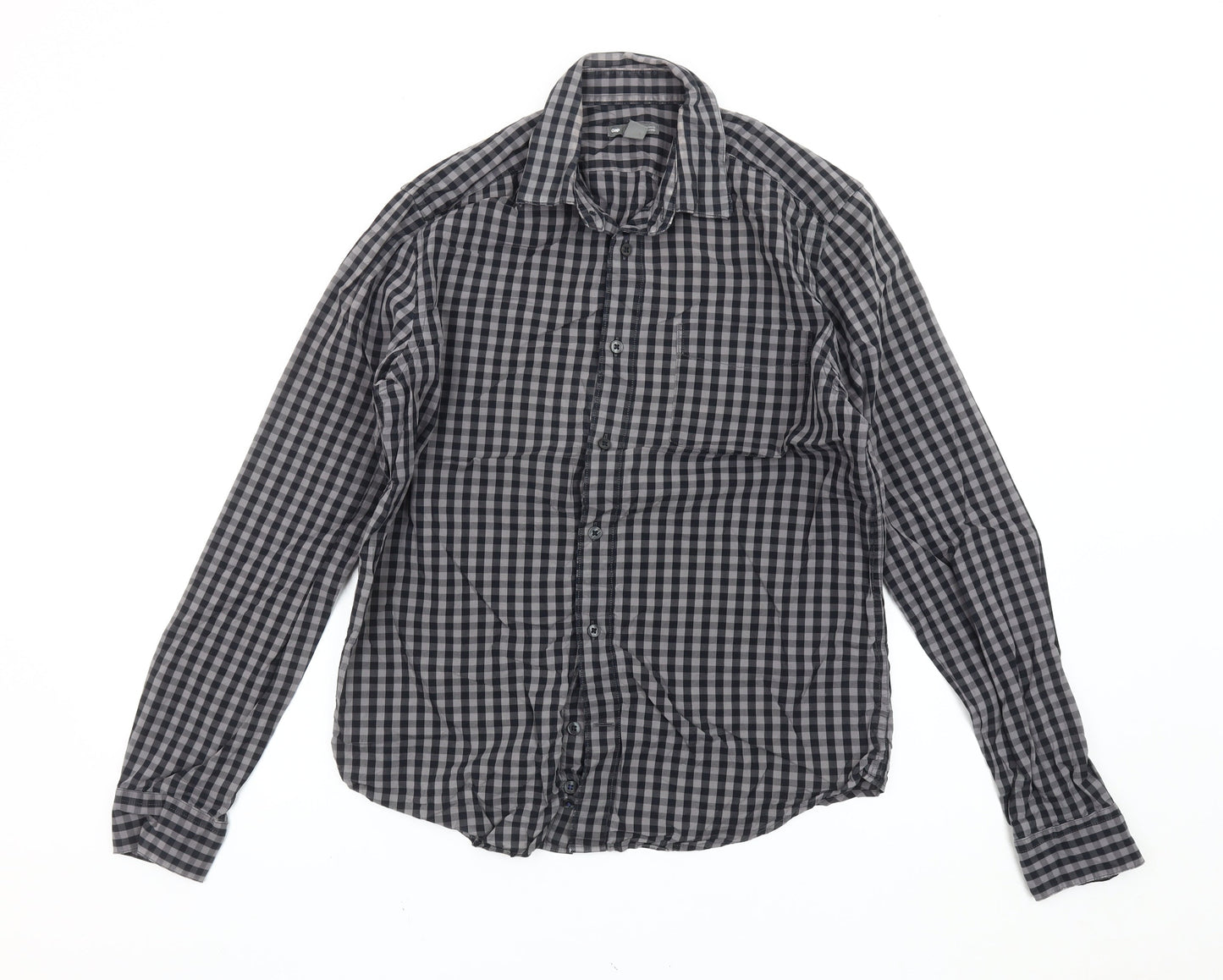 Gap Men’s Black Grey Slim Fit Checked Long Sleeve Button-Up Shirt Size 14-14.5