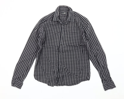 Gap Men’s Black Grey Slim Fit Checked Long Sleeve Button-Up Shirt Size 14-14.5