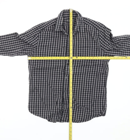 Gap Men’s Black Grey Slim Fit Checked Long Sleeve Button-Up Shirt Size 14-14.5