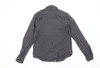Gap Men’s Black Grey Slim Fit Checked Long Sleeve Button-Up Shirt Size 14-14.5