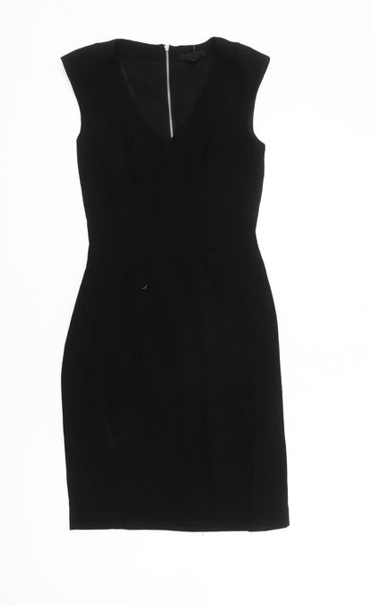 H&M Women’s Black Sheath Dress Size 6 V-Neck Sleeveless Knee Length