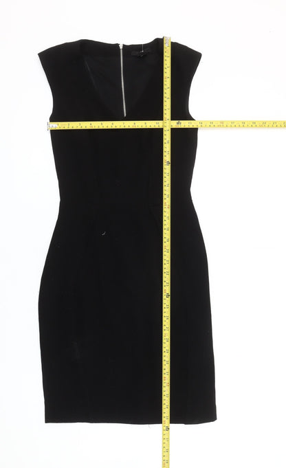 H&M Women’s Black Sheath Dress Size 6 V-Neck Sleeveless Knee Length