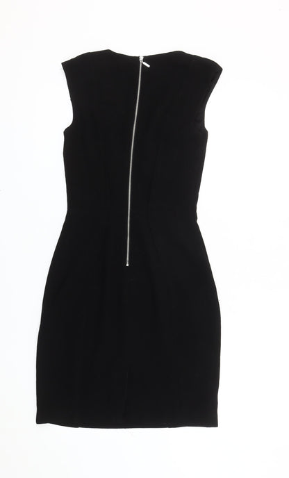 H&M Women’s Black Sheath Dress Size 6 V-Neck Sleeveless Knee Length