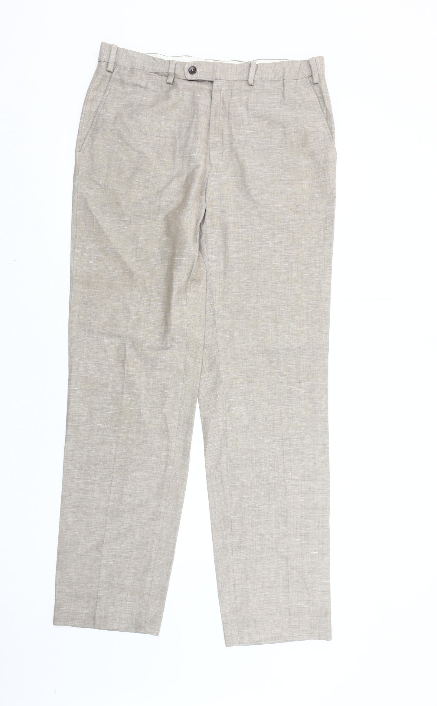 Marks and Spencer Men’s Beige Wool Linen Blend Dress Trousers 34W 33L