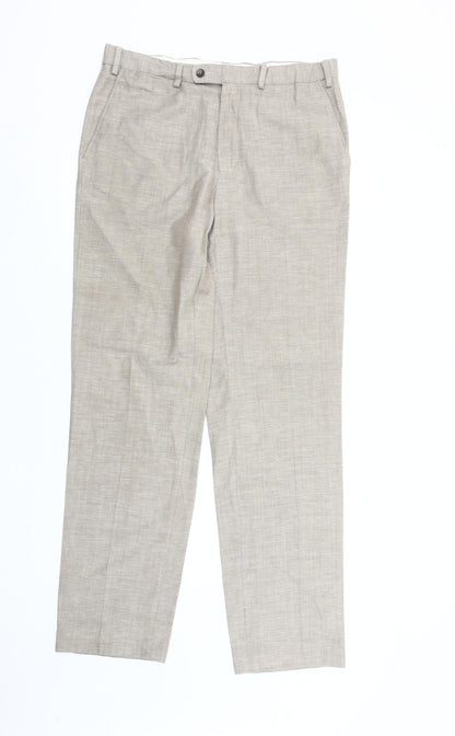 Marks and Spencer Men’s Beige Wool Linen Blend Dress Trousers 34W 33L