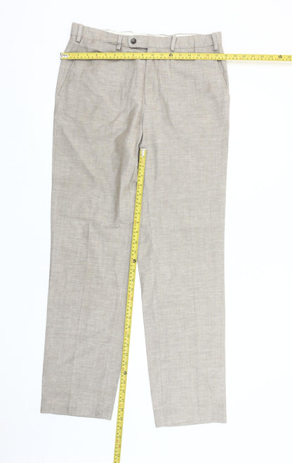 Marks and Spencer Men’s Beige Wool Linen Blend Dress Trousers 34W 33L