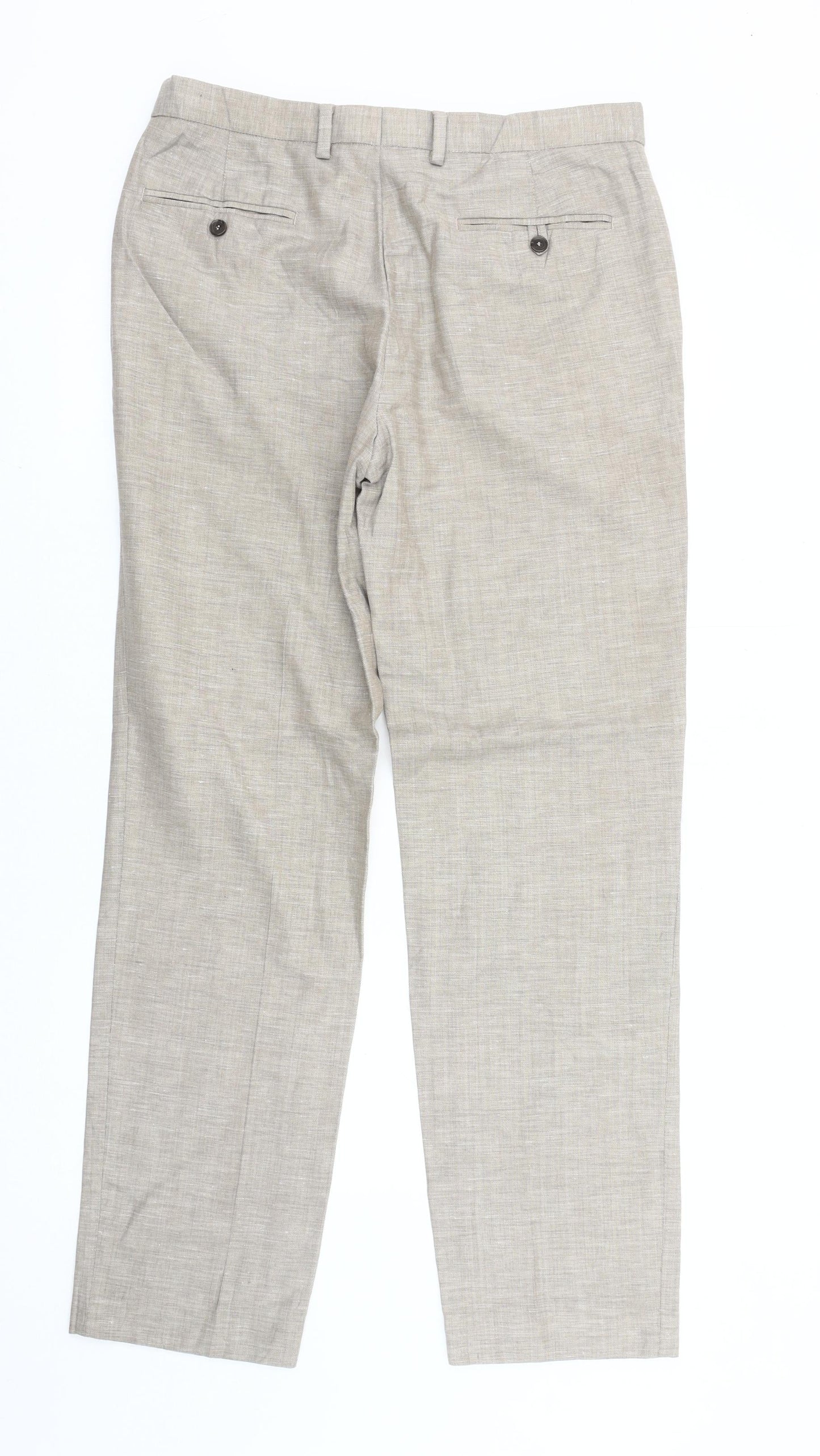 Marks and Spencer Men’s Beige Wool Linen Blend Dress Trousers 34W 33L