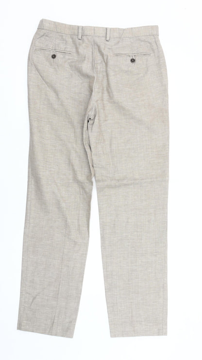 Marks and Spencer Men’s Beige Wool Linen Blend Dress Trousers 34W 33L