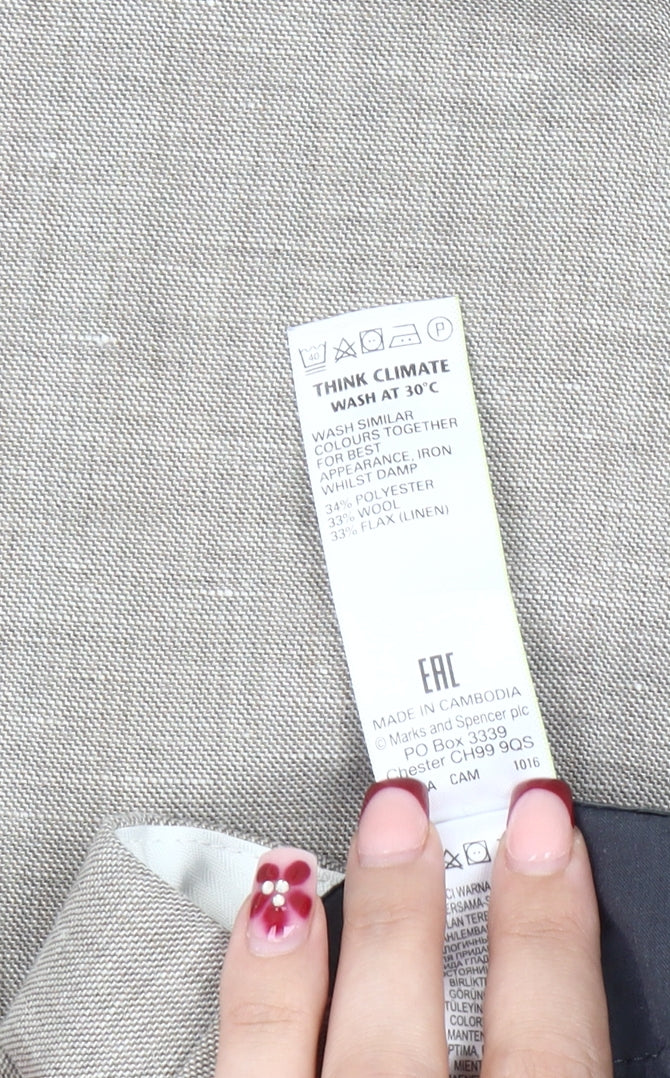 Marks and Spencer Men’s Beige Wool Linen Blend Dress Trousers 34W 33L