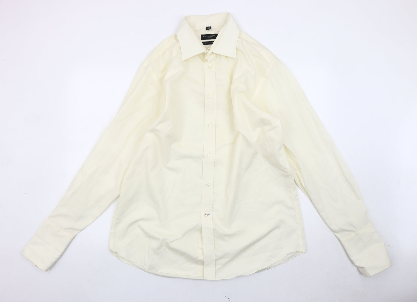 Racing Green Men’s Ivory Cotton Long Sleeve Dress Shirt 17/43