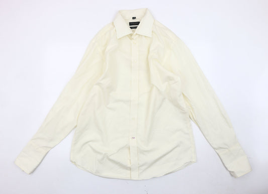 Racing Green Men’s Ivory Cotton Long Sleeve Dress Shirt 17/43