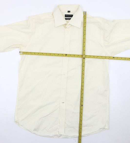 Racing Green Men’s Ivory Cotton Long Sleeve Dress Shirt 17/43