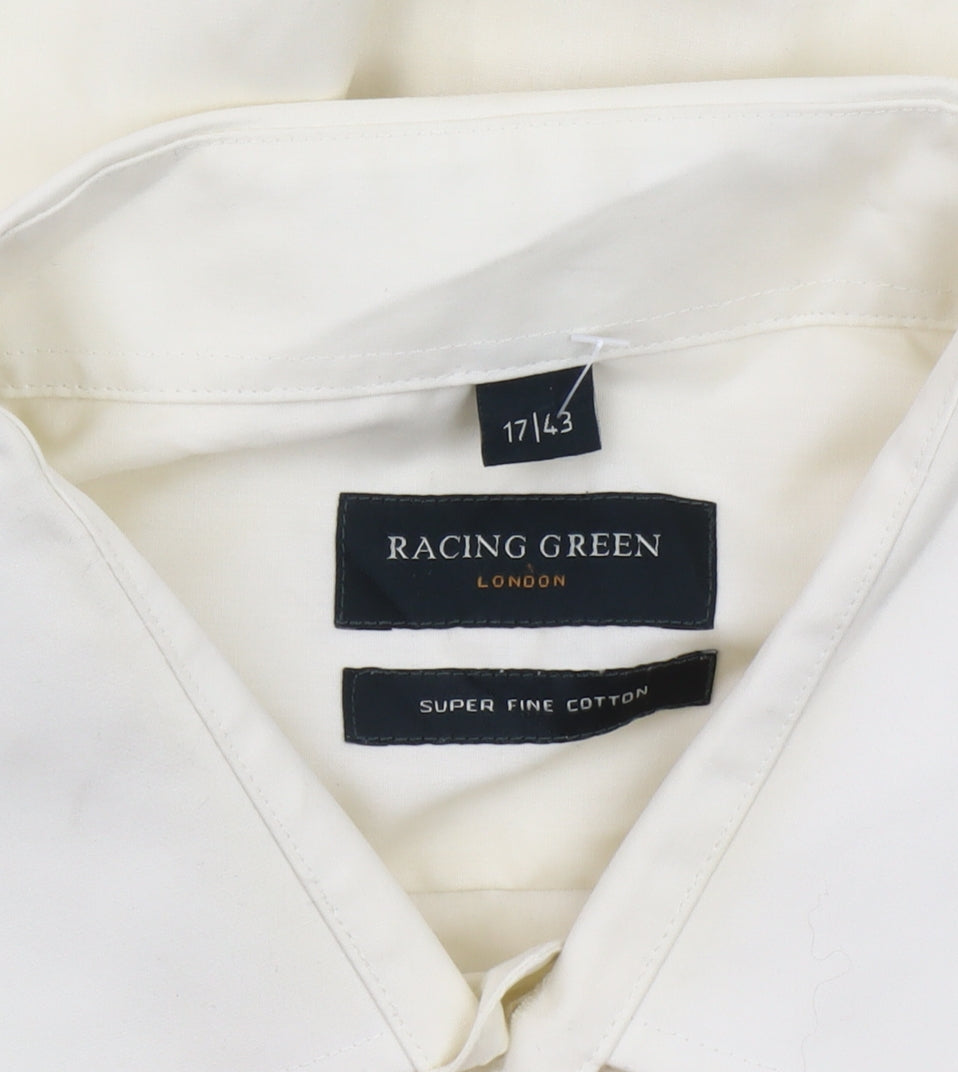 Racing Green Men’s Ivory Cotton Long Sleeve Dress Shirt 17/43