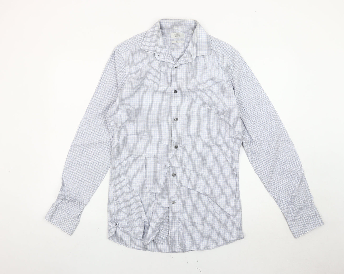 Next Men’s Blue Check Slim Fit Long Sleeve Cotton Shirt 14.5in Collar