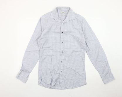 Next Men’s Blue Check Slim Fit Long Sleeve Cotton Shirt 14.5in Collar