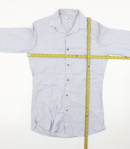 Next Men’s Blue Check Slim Fit Long Sleeve Cotton Shirt 14.5in Collar